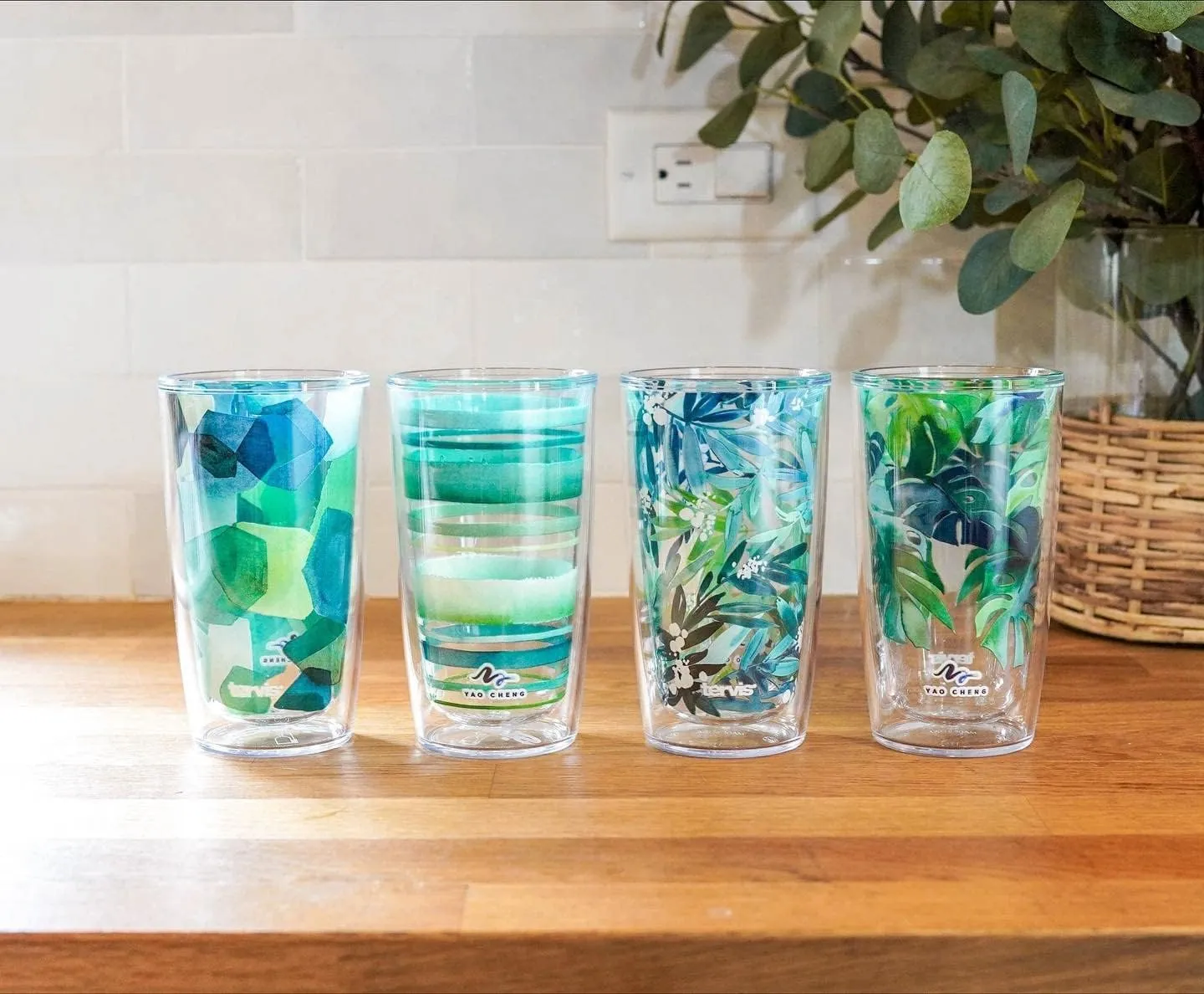 Tervis Yao Cheng Green Crystal Made in USA Double Walled Insulated Tumbler Travel Cup Keeps Drinks Cold & Hot, 16oz 4pk, Green Collection