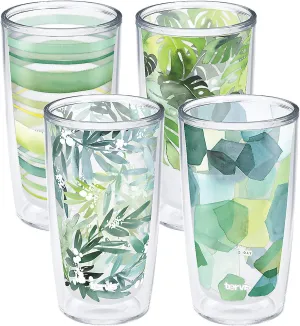 Tervis Yao Cheng Green Crystal Made in USA Double Walled Insulated Tumbler Travel Cup Keeps Drinks Cold & Hot, 16oz 4pk, Green Collection