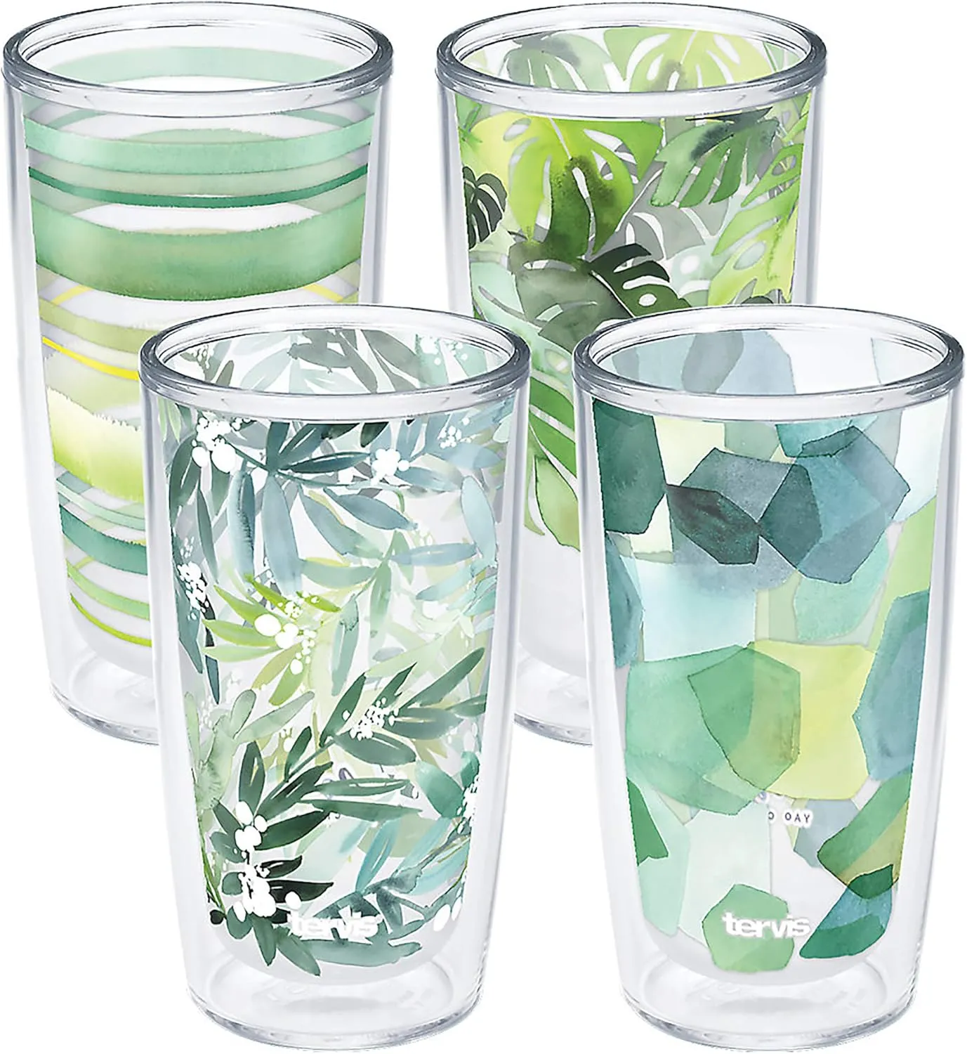 Tervis Yao Cheng Green Crystal Made in USA Double Walled Insulated Tumbler Travel Cup Keeps Drinks Cold & Hot, 16oz 4pk, Green Collection