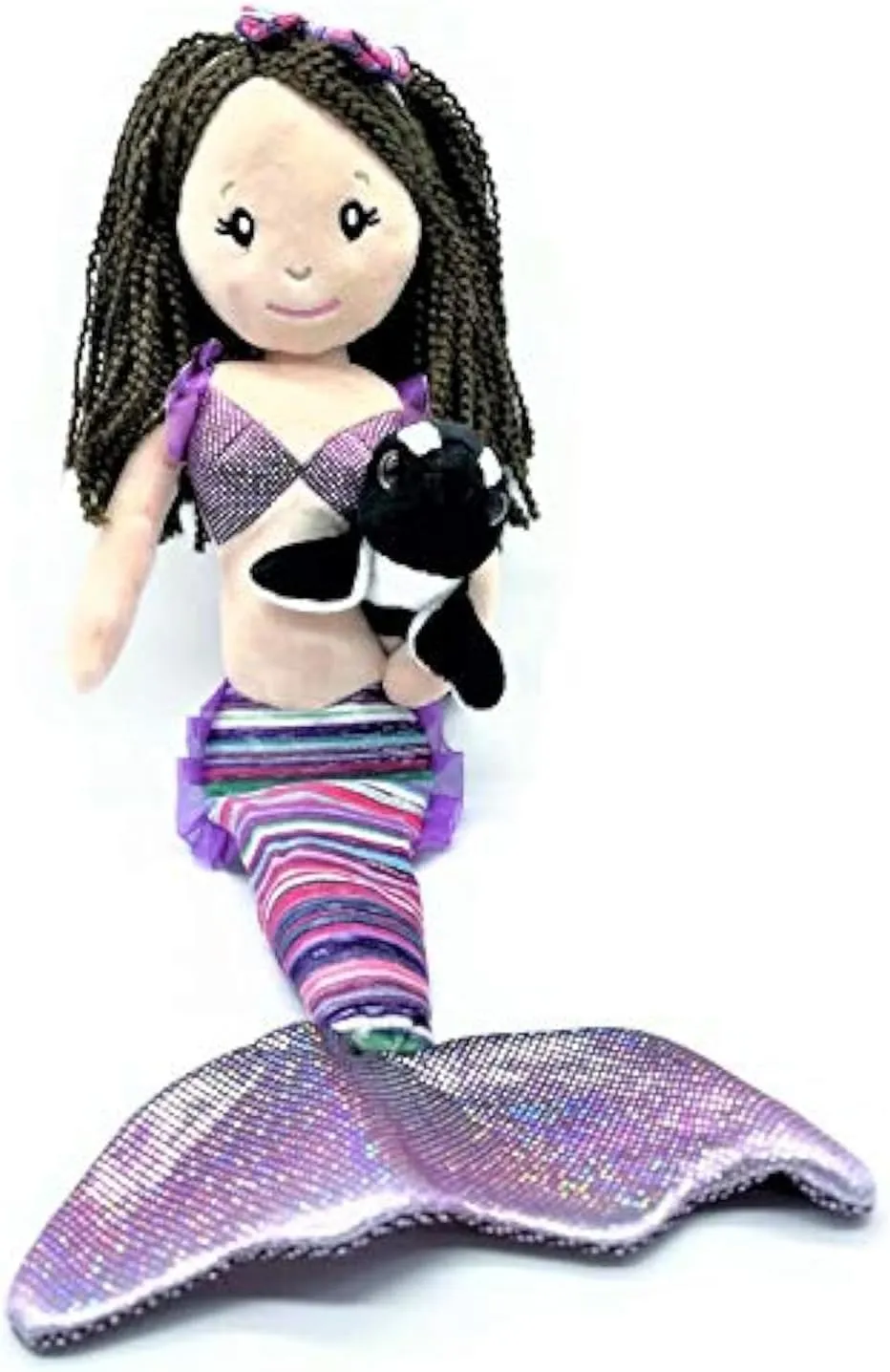 The Petting Zoo Mermaid Doll with Penguin Stuffed Animal- Great Gifts for Girls, Mermaid Plush Doll with Penguin Plush Toy, 17 inch (Brunette)