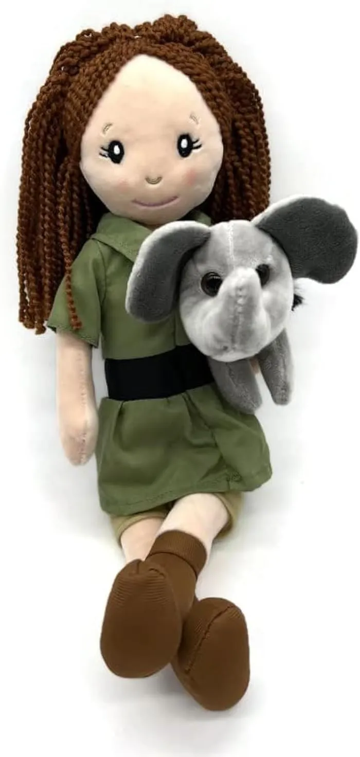 The Petting Zoo, Zookeeper Doll with Elephant Stuffed Animal, Gifts for Girls Plush Doll with Elephant Plush Toy, 17 inch (Red)