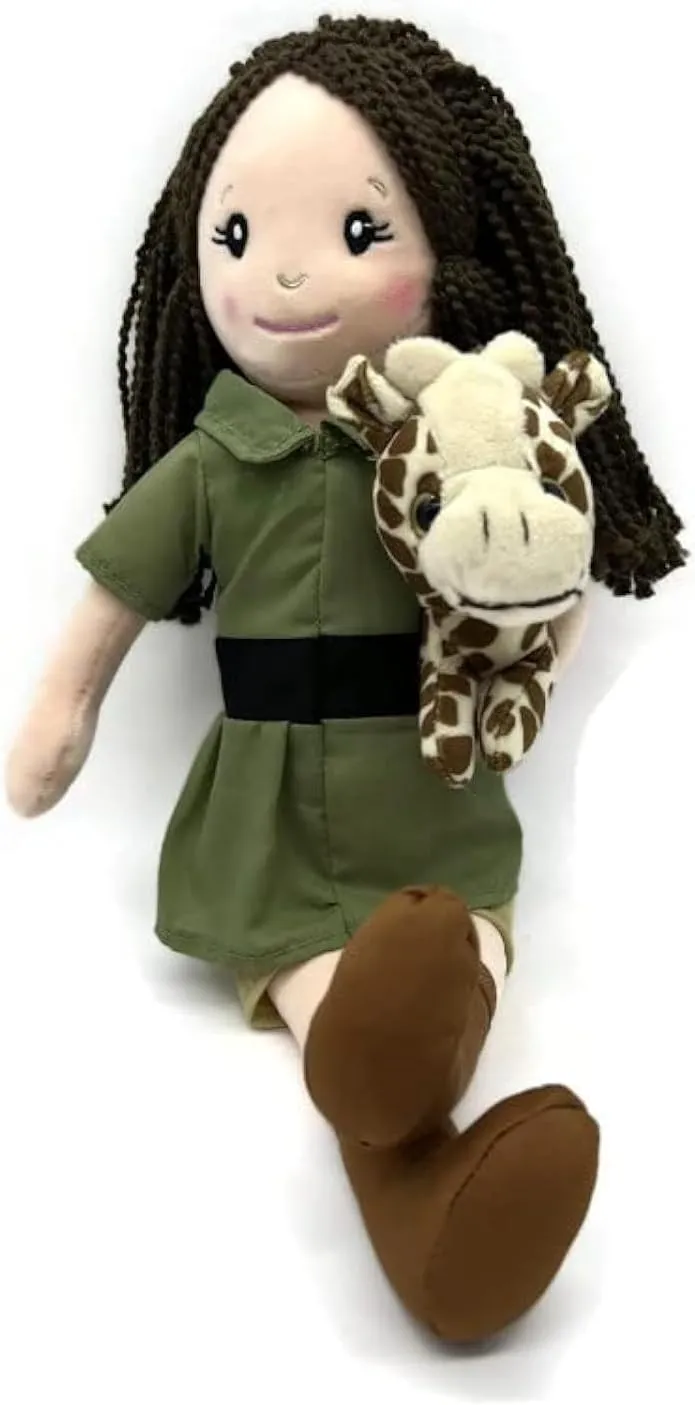 The Petting Zoo, Zookeeper Doll with Giraffe Stuffed Animal, Gifts for Girls, Plush Doll with Giraffe Plush Toy, 17 inches (Brunette)