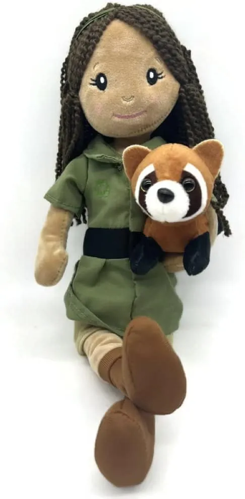 The Petting Zoo, Zookeeper Doll with Red Panda Stuffed Animal, Gifts for Girls, Plush Doll with Red Panda Plush Toy, Dark Skinned 17 in