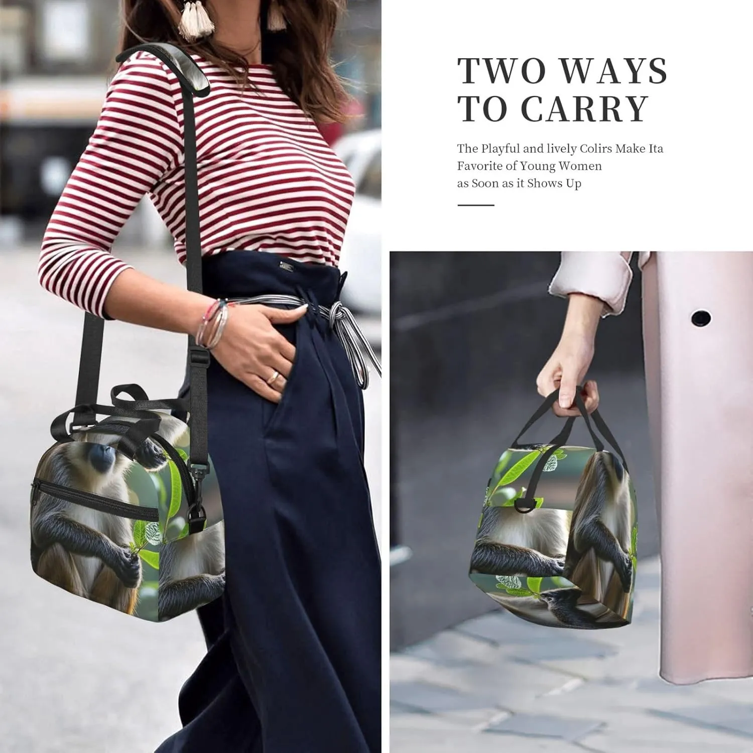 The silent monkey Lunch Bag for Women Men Lunch Box with Front Pocket Insulated Lunch Tote Bag for Office Work