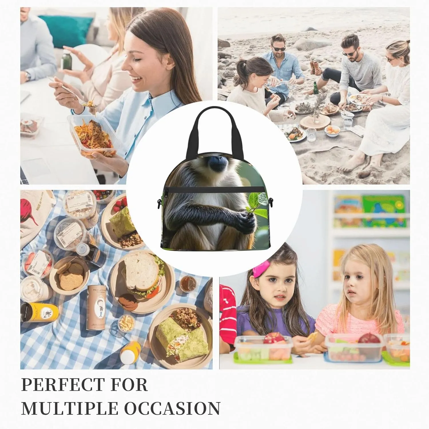 The silent monkey Lunch Bag for Women Men Lunch Box with Front Pocket Insulated Lunch Tote Bag for Office Work