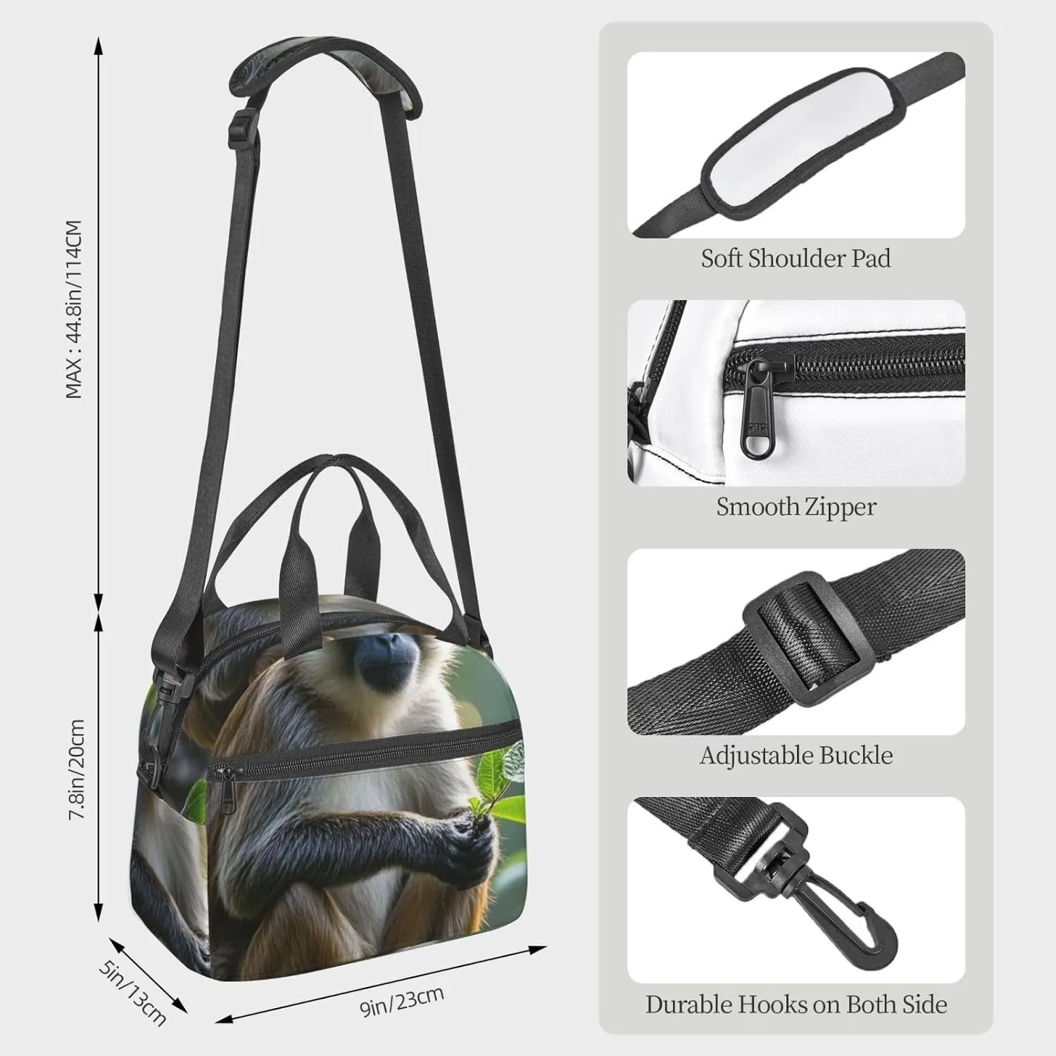 The silent monkey Lunch Bag for Women Men Lunch Box with Front Pocket Insulated Lunch Tote Bag for Office Work