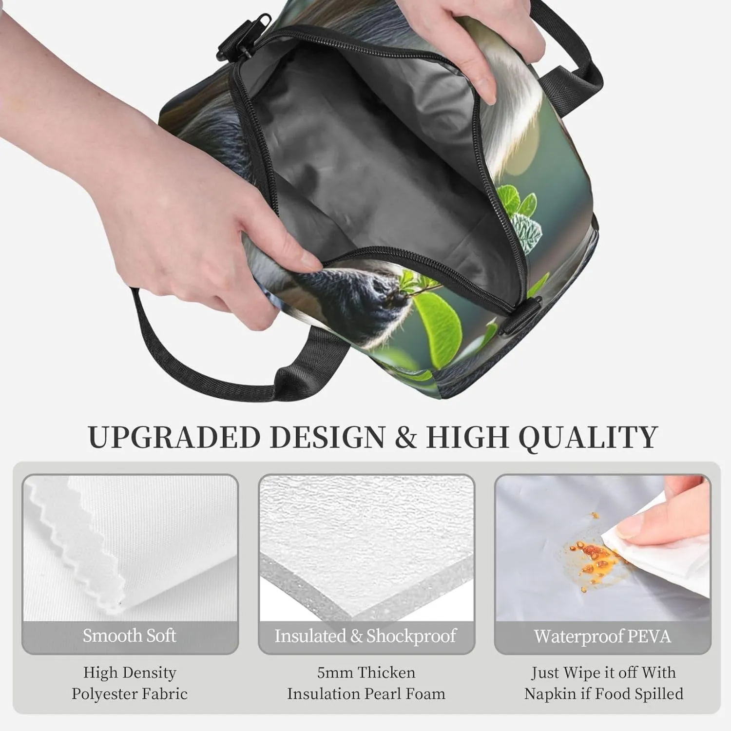 The silent monkey Lunch Bag for Women Men Lunch Box with Front Pocket Insulated Lunch Tote Bag for Office Work