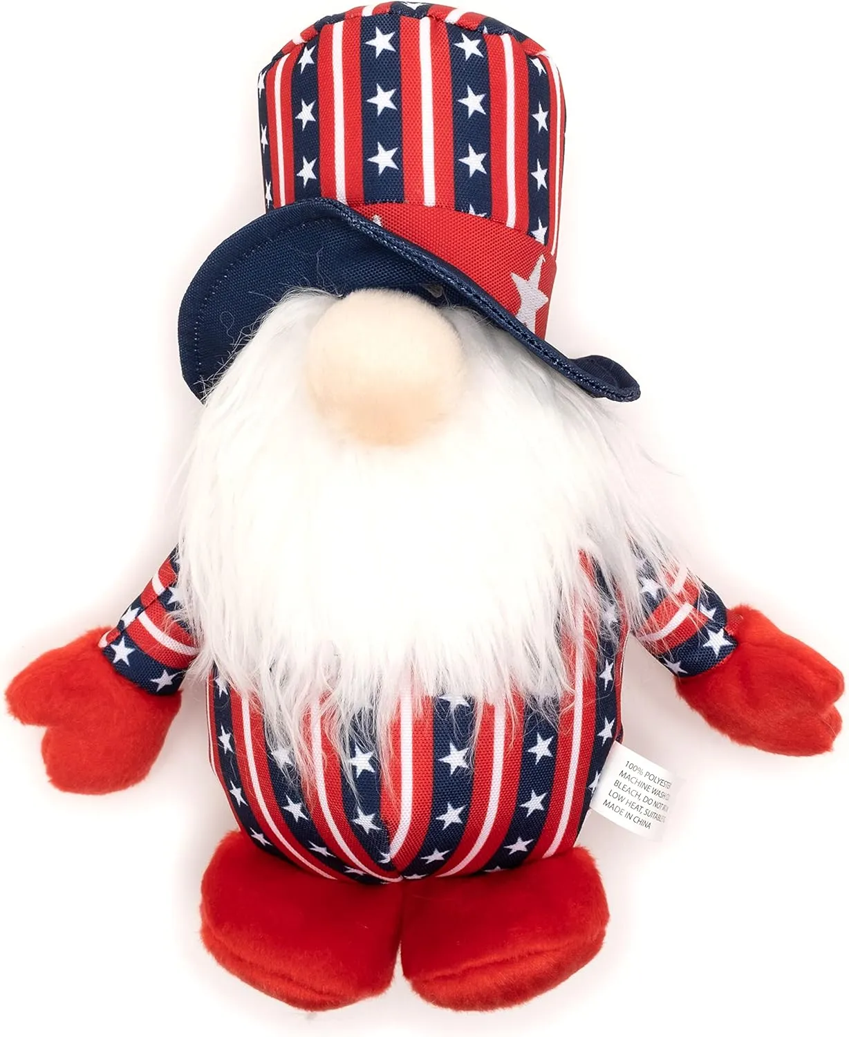 The Worthy Dog Uncle Sam Gnome Toy - Durable, Chomp-Resistant Chew Toy with Safe, Non-Toxic Material & Multiple Squeakers for Indoor & Outdoor Play