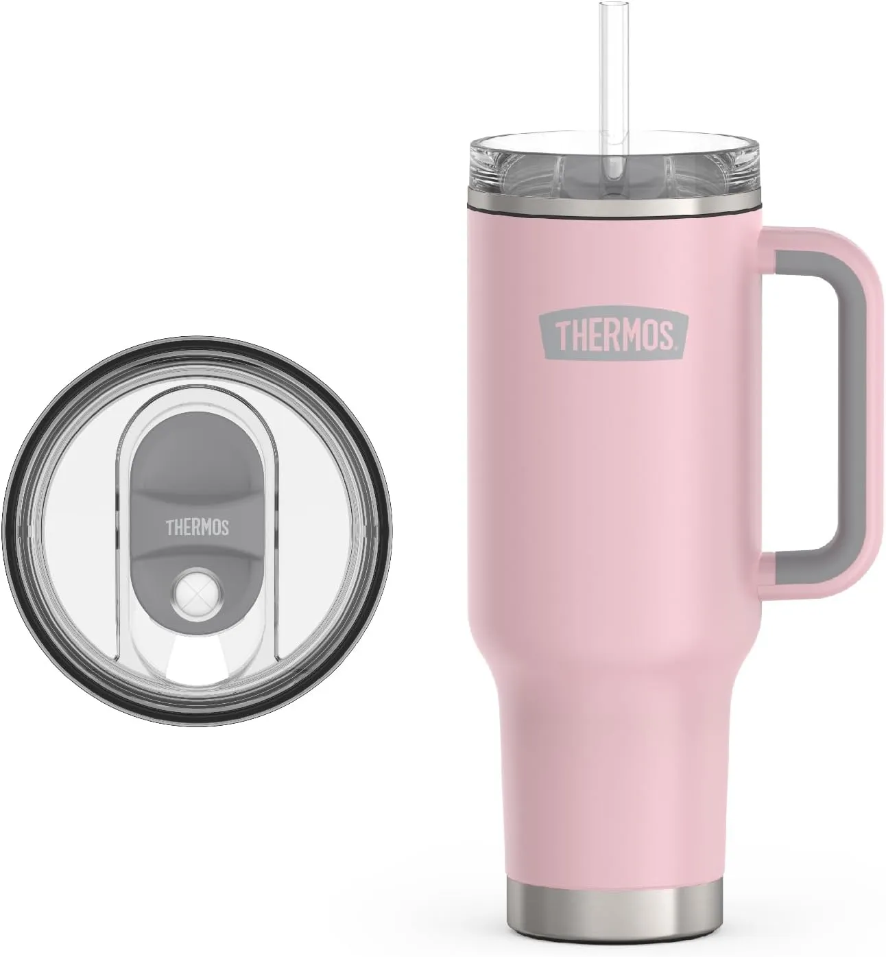 THERMOS Stainless Steel Cup Holder Mug - 40 Ounce, Sunset Pink - Insulated Tumbler with Lid and Straw, Plus Leak-Resistant Slide Lock