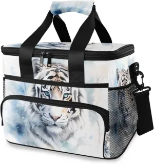 Tiger Head Animal Watercolor Cooler Bag Insulated Cooler Soft Sided Cooler 24 Can Portable Picnic Bag Large Leakproof Lunch Bag Box for Beach Grocery Camping Travel Car Men Women