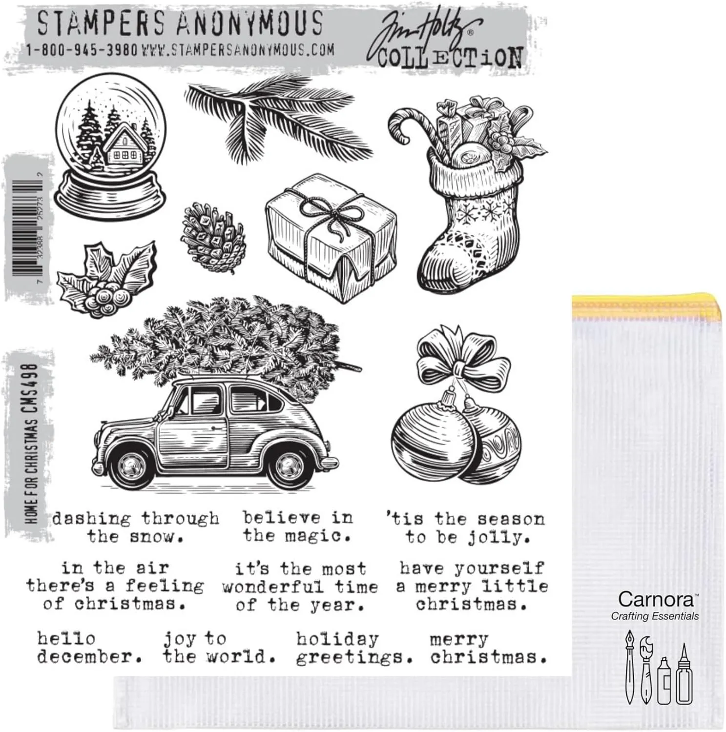 Tim Holtz Stampers Anonymous Home for Christmas Cling Stamp CMS498, Carnora Mesh Storage Bag, October 2024 Release