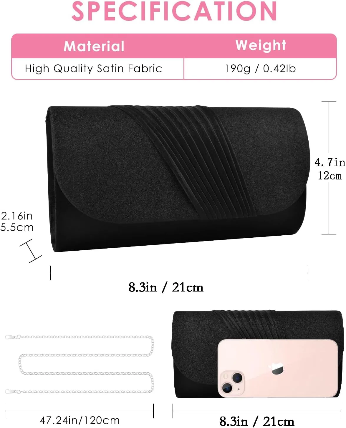 TINDTOP Evening Clutch Purses for Women Handbags for Formal Wedding Party Cocktail Prom Crossbody Shoulder Envelope Bag