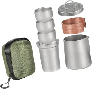 Titanium Tea Set with 3 Teacups Portable with Mesh Cups Travel Teapot Cup for Hiking Home Picnic Camping Traveling, with Handle Cover