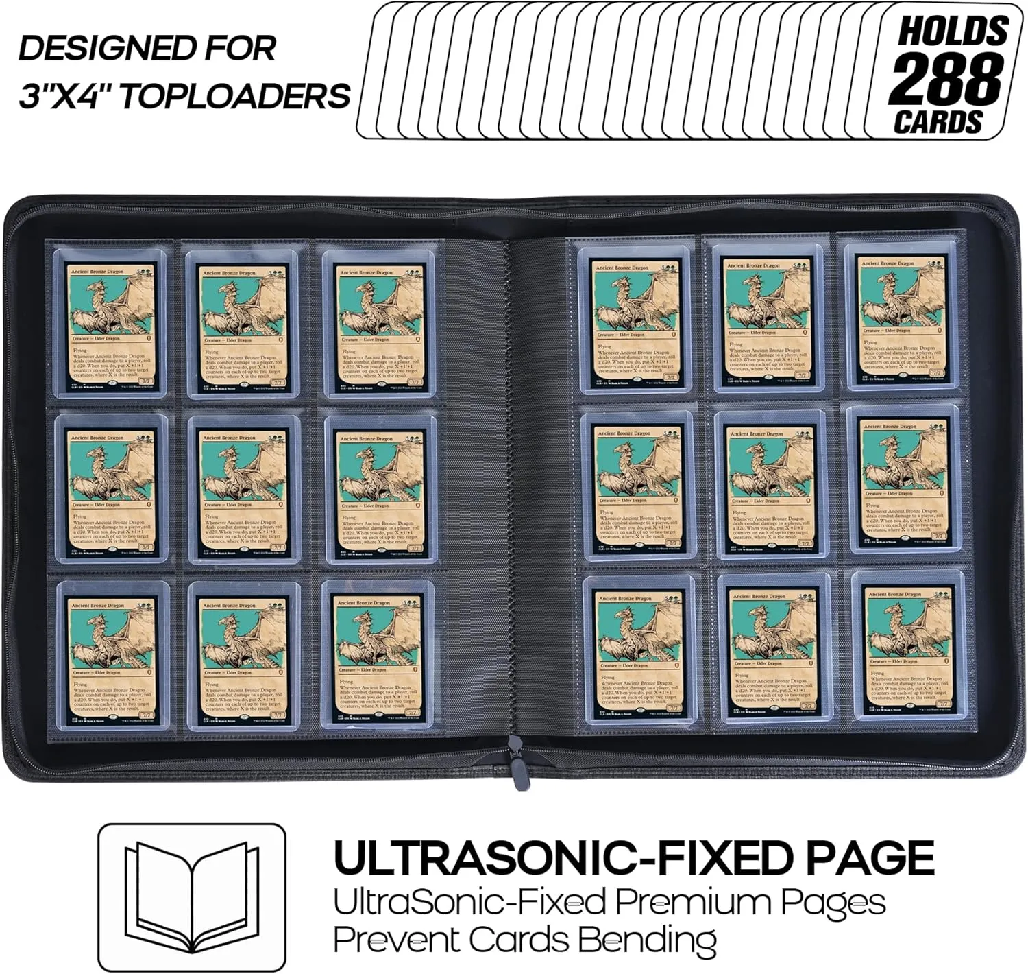 Top Loader Binder, Holds 288 Top Loaders - 9-Pocket Toploader Binder for 3" x 4" Rigid Card Holders for Trading Cards or Sports Cards, Model A - Classic Turquoise