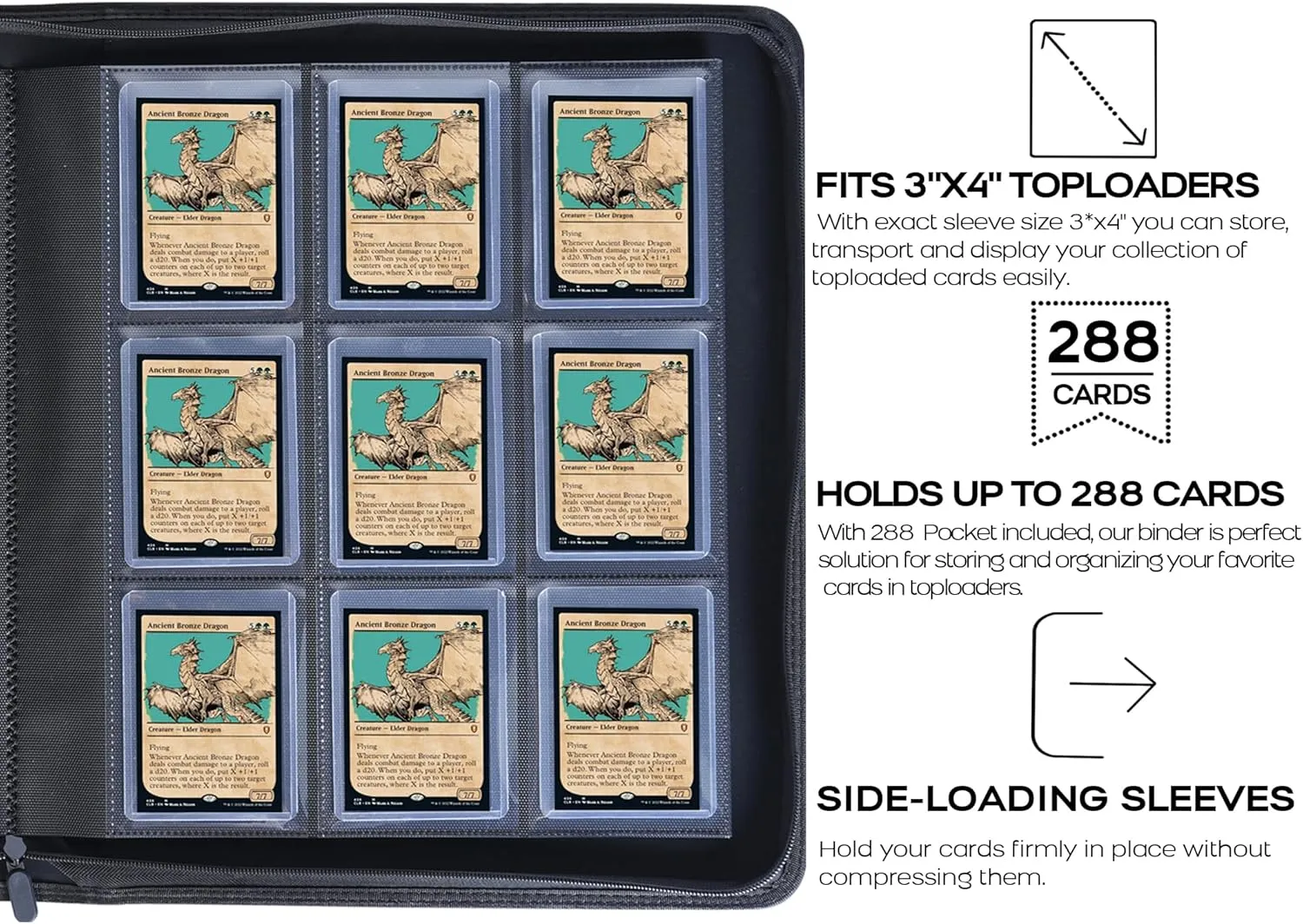 Top Loader Binder, Holds 288 Top Loaders - 9-Pocket Toploader Binder for 3" x 4" Rigid Card Holders for Trading Cards or Sports Cards, Model A - Classic Turquoise