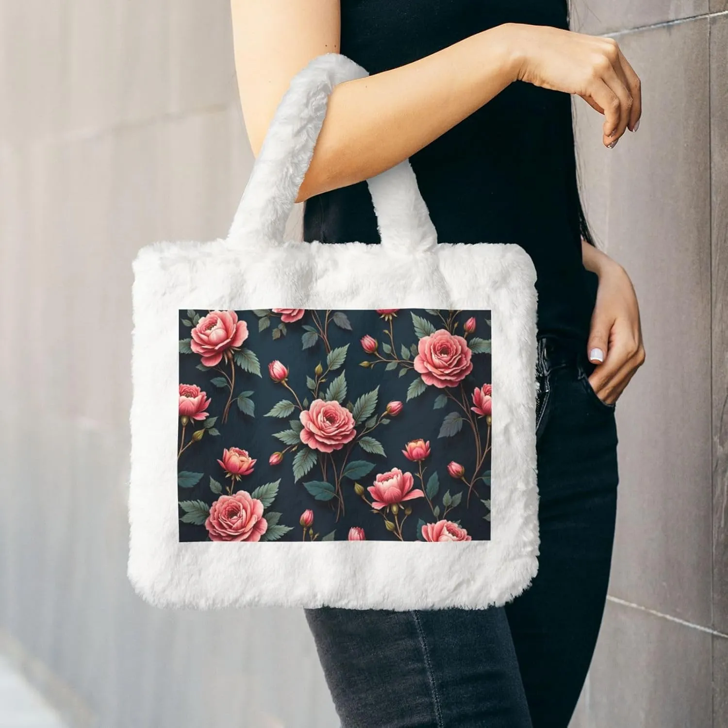 Tote Fluffy Bag Faux Fur Purses for Women Plush Handbag Cute Purse for Autumn Winter