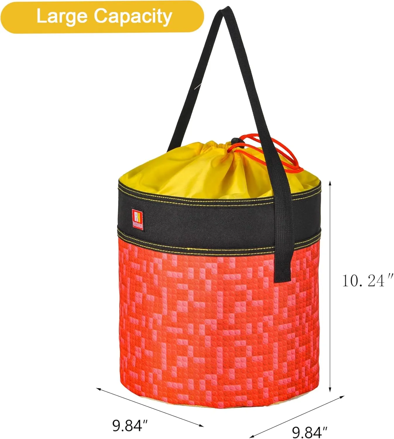 Toy Storage Organizer Basket Bag with Drawstring for Buliding Bricks, Blockets,Puzzles,Lego,Playroom Cinch Bucket Carrying Bag (Red)