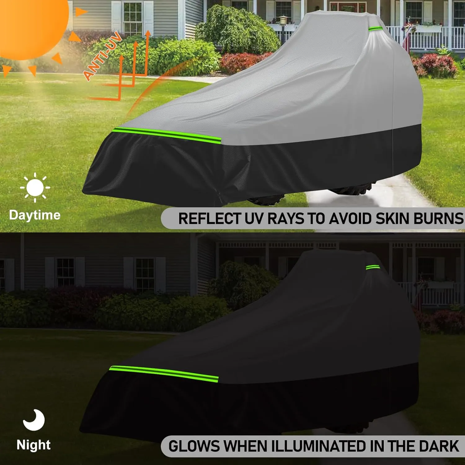 Tractor Cover for Most Compact Tractors with Front Loaders and Backhoes, Compatible with John Deere, Kubota, Mahindra, Heavy Duty 500D PVC with Air Vents & Reflective Strips, Gray