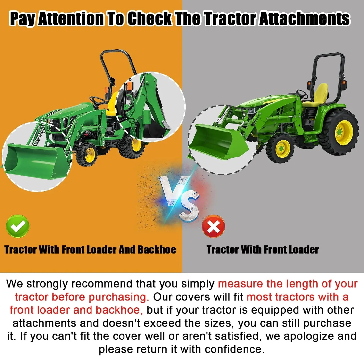 Tractor Cover for Most Compact Tractors with Front Loaders and Backhoes, Compatible with John Deere, Kubota, Mahindra, Heavy Duty 500D PVC with Air Vents & Reflective Strips, Gray