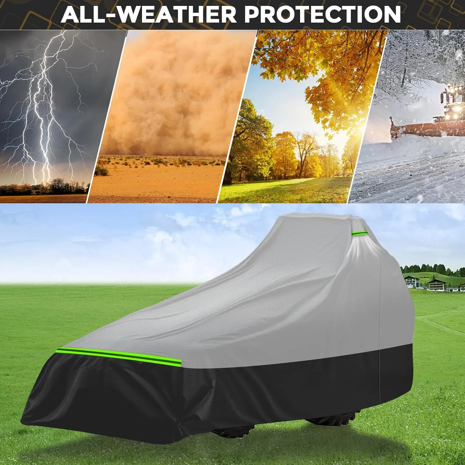 Tractor Cover for Most Compact Tractors with Front Loaders and Backhoes, Compatible with John Deere, Kubota, Mahindra, Heavy Duty 500D PVC with Air Vents & Reflective Strips, Gray
