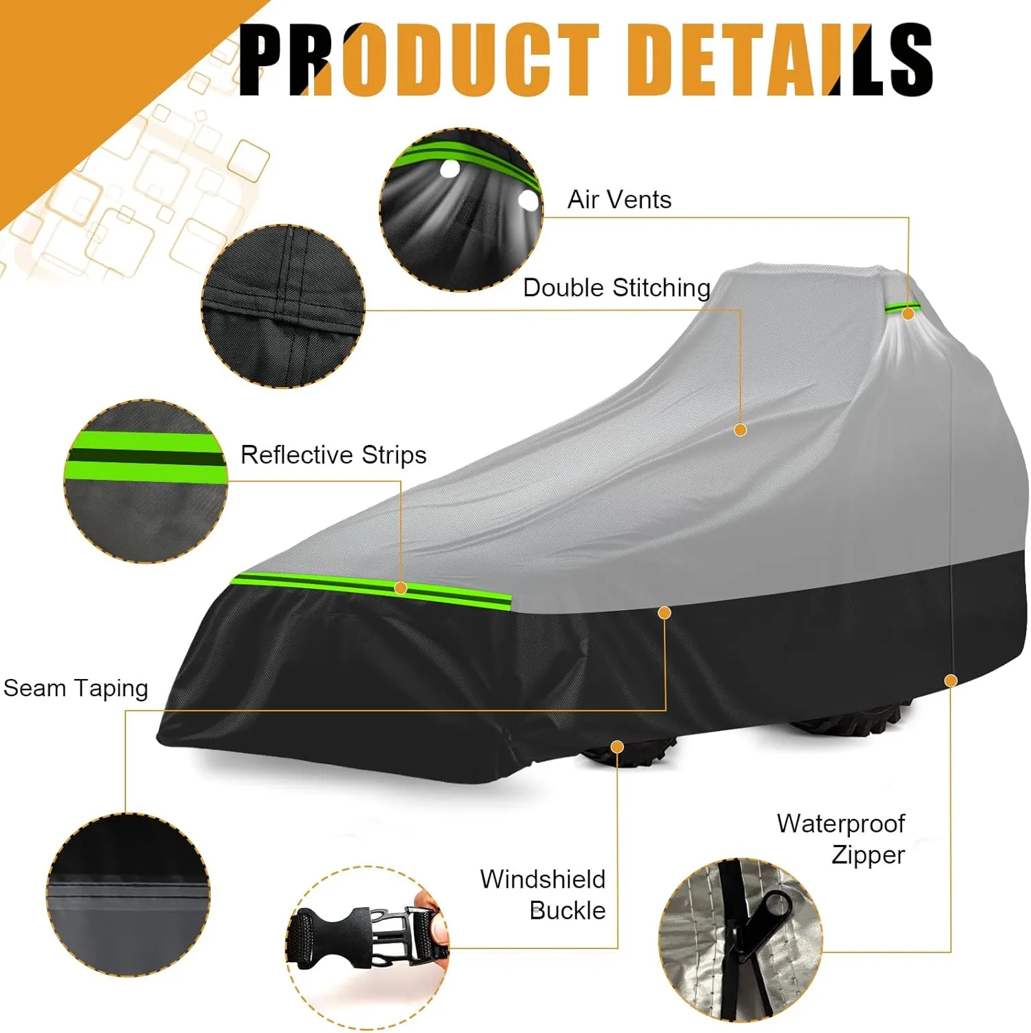 Tractor Cover for Most Compact Tractors with Front Loaders and Backhoes, Compatible with John Deere, Kubota, Mahindra, Heavy Duty 500D PVC with Air Vents & Reflective Strips, Gray