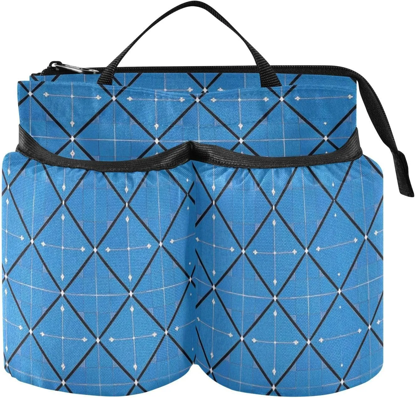 Travel Cup Caddy Multifunctional Checkered Arrow Pattern Blue Black Holder with Handle Travel Accessories Gift Flight Attendants Businessmen sombreros para