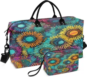 Travel Duffel Bag Large Weekender Overnight Bags for Women Men, Brightly Colored Swirling Gym Bag with Toiletry Bag