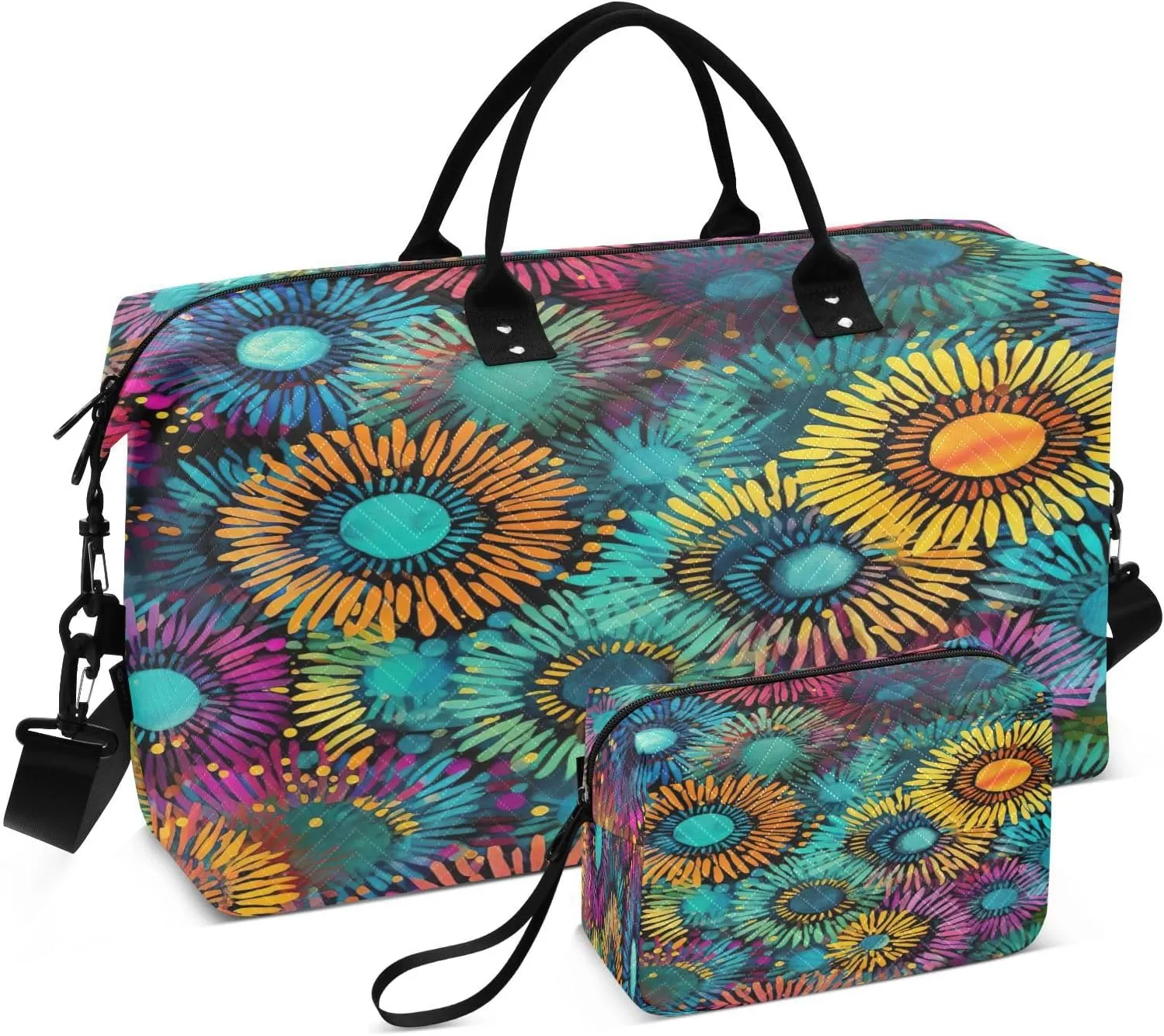 Travel Duffel Bag Large Weekender Overnight Bags for Women Men, Brightly Colored Swirling Gym Bag with Toiletry Bag