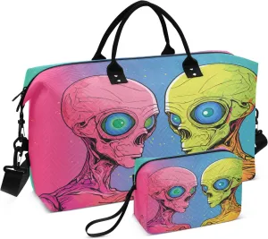 Travel Duffle Bag, Alien Couple Gym Bag with Storage Bag Weekender Overnight Bag for Men Women Trip Sports Yoga