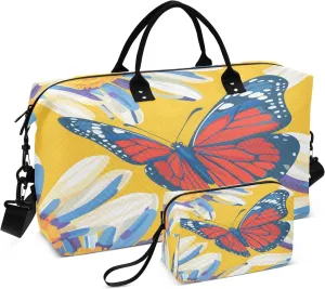 Travel Duffle Bag, Beautiful Daisy Petals Cartoon Butterfly Gym Bag with Storage Bag Weekender Overnight Bag for Men Women Trip Sports Yoga