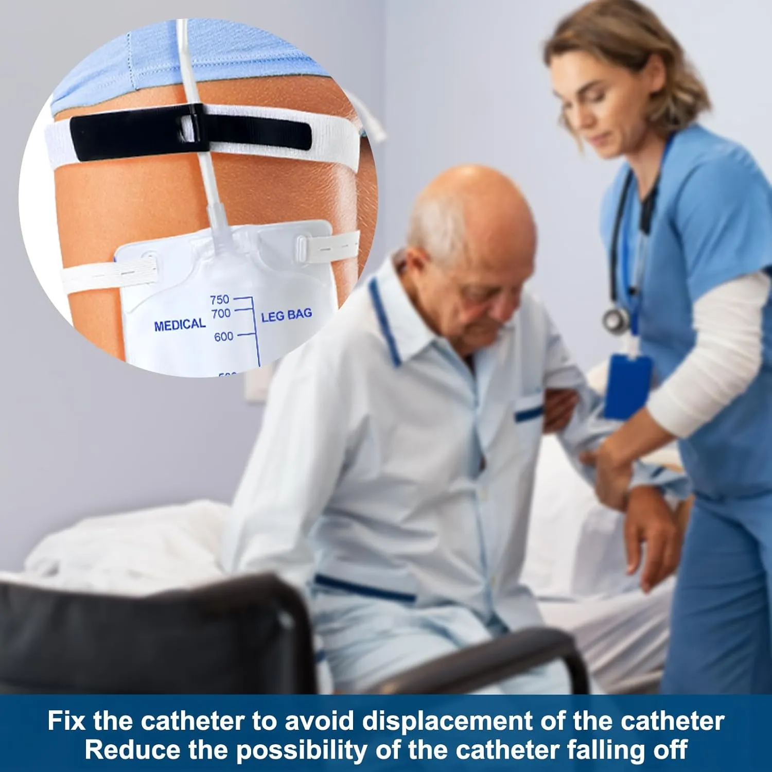 TrelaCo 10 Pcs Catheter Leg Bag for Men Urinary Drainage Leg Bag with Anti Reflux Valve Catheter with 2 Anti Slip Foley Bags Stabilization Device Holder for Men Women(750 ml)