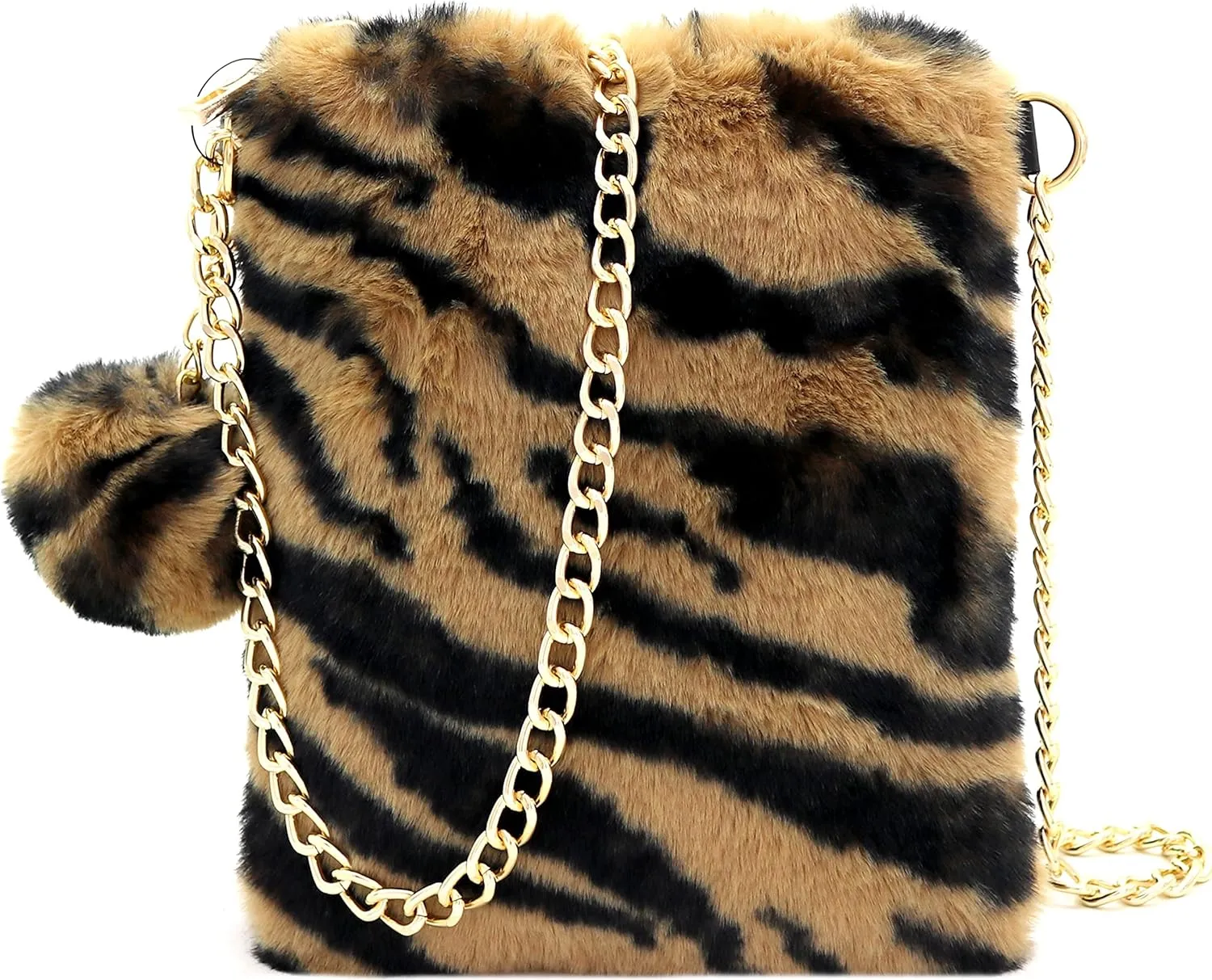 Trendeology Neon Multicolor Fluffy Faux-Fur Girls Womens Small Cute Phone Crossbody Bag Clutch Purse