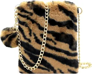 Trendeology Neon Multicolor Fluffy Faux-Fur Girls Womens Small Cute Phone Crossbody Bag Clutch Purse