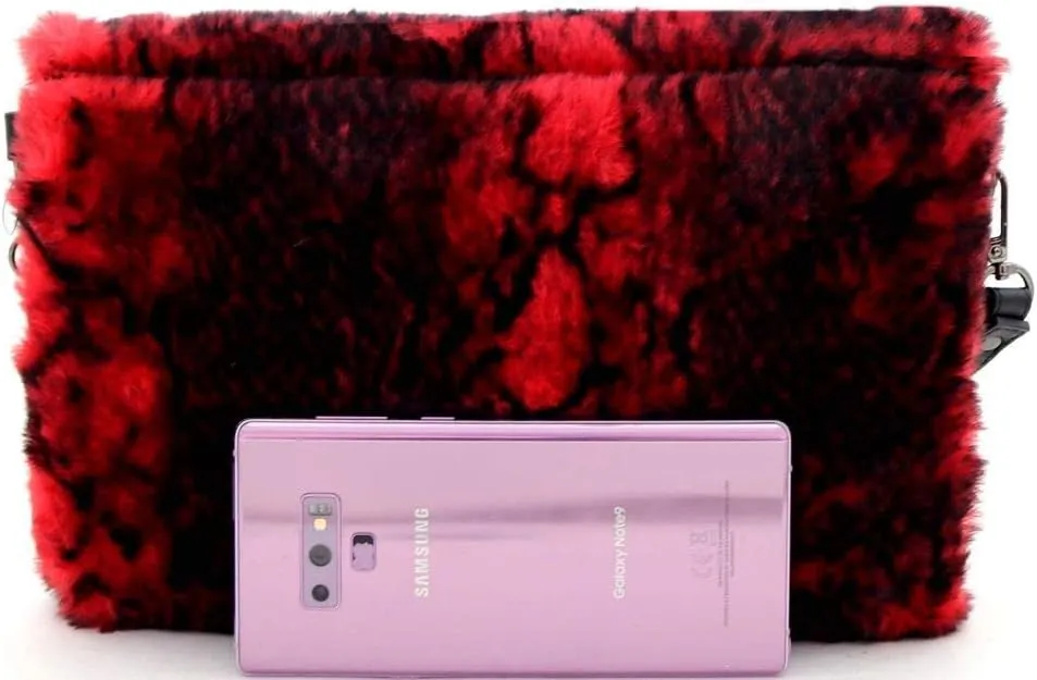 Trendeology Snake Print Smooth Faux Fur Large Oversize Flap Clutch Shoulder Bag Crossbody