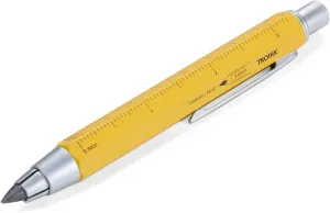 TROIKA ZIMMERMANN 5,6 – PEN56/YE – Carpenter's pencil – clutch pencil (5.6 mm HB lead) – centimetre/inch ruler – 1:20 m/1:50 m scale – brass – laquered – yellow – TROIKA-original
