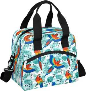 Tropical Parrot Pattern Insulated Lunch Bag for Women Men, Reusable Lunch Box Container with Adjustable Shoulder Strap Large Leakproof Thermal Lunch Cooler Bag for Adult Work Picnic Office