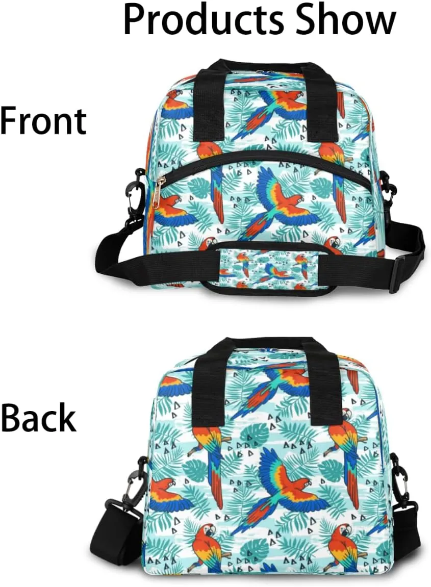 Tropical Parrot Pattern Insulated Lunch Bag for Women Men, Reusable Lunch Box Container with Adjustable Shoulder Strap Large Leakproof Thermal Lunch Cooler Bag for Adult Work Picnic Office