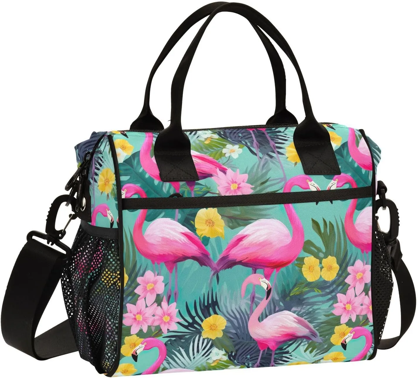 Tropics Pink Flamingo Lunch Bag for Women Insulated Lunch Box Reusable Leakproof Lunchbox with Adjustable Shoulder Strap for Adults Travel M