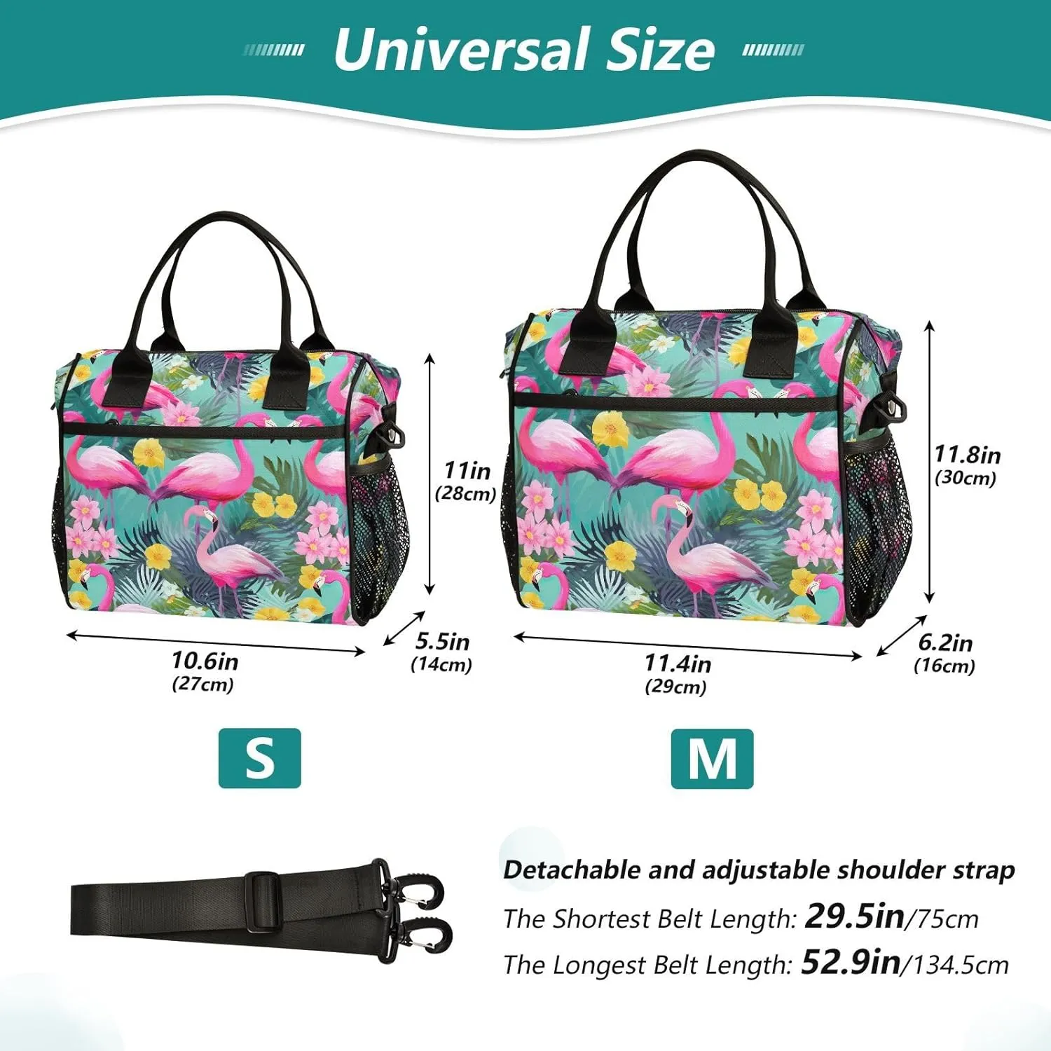 Tropics Pink Flamingo Lunch Bag for Women Insulated Lunch Box Reusable Leakproof Lunchbox with Adjustable Shoulder Strap for Adults Travel M
