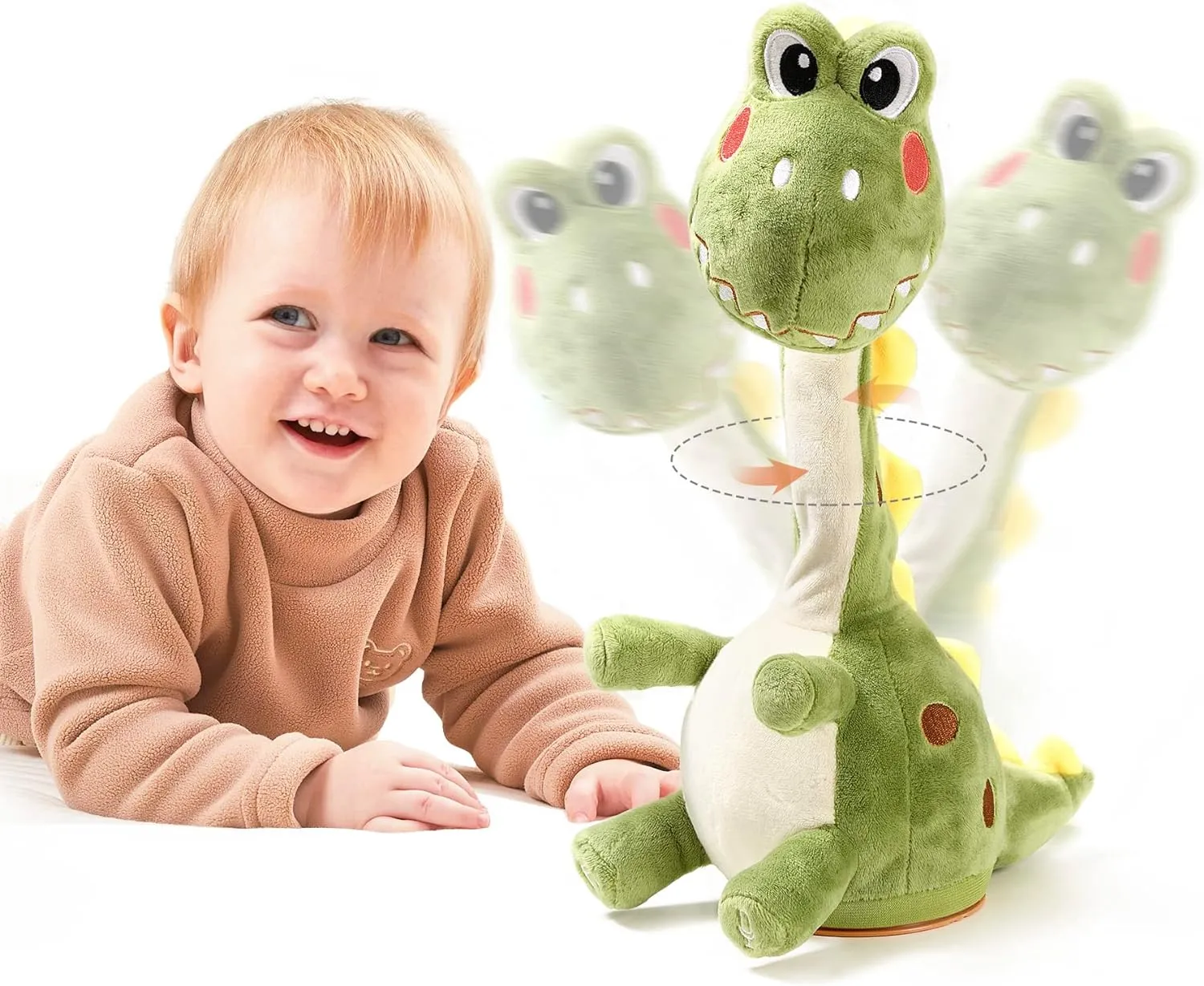 TUMAMA Dinosaur Dancing Talking Interactive Baby Toy, Mimicking Twisted Electronic Soft Plush Toy with Talking Recording Repeat Talking, Talking Dinosaur Toy for Kids Over 3 Years Old