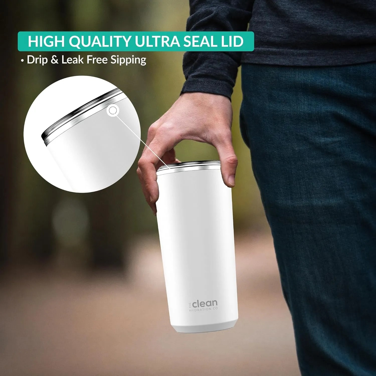 Tumbler Insulated with Lid, Double-Wall Vacuum, 20 Oz Travel, Office Tumbler, Hot & Cold Drinks, Ceramic Interior, Spill-Proof, BPA-Free, No Metal Taste (White)