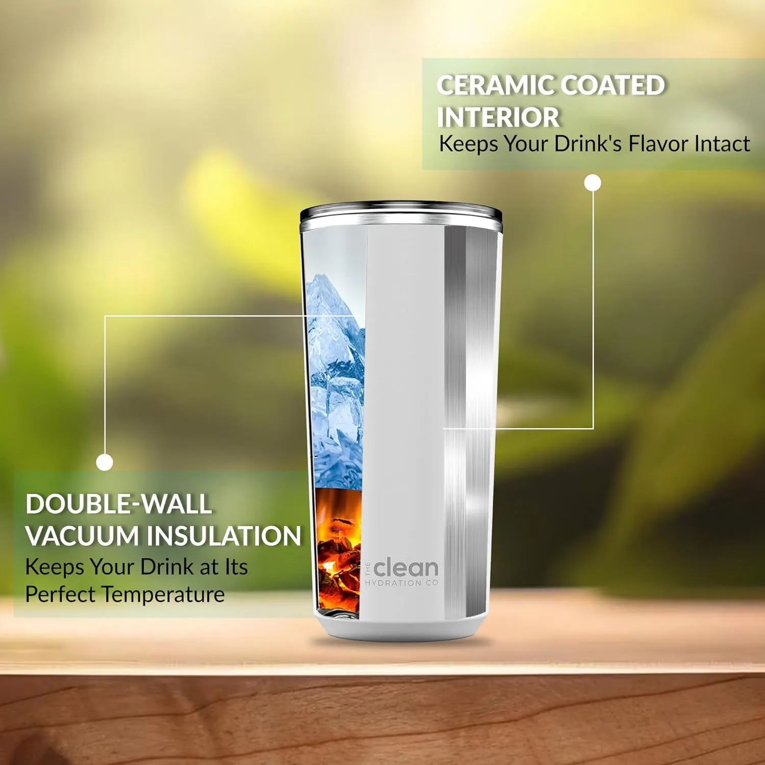 Tumbler Insulated with Lid, Double-Wall Vacuum, 20 Oz Travel, Office Tumbler, Hot & Cold Drinks, Ceramic Interior, Spill-Proof, BPA-Free, No Metal Taste (White)