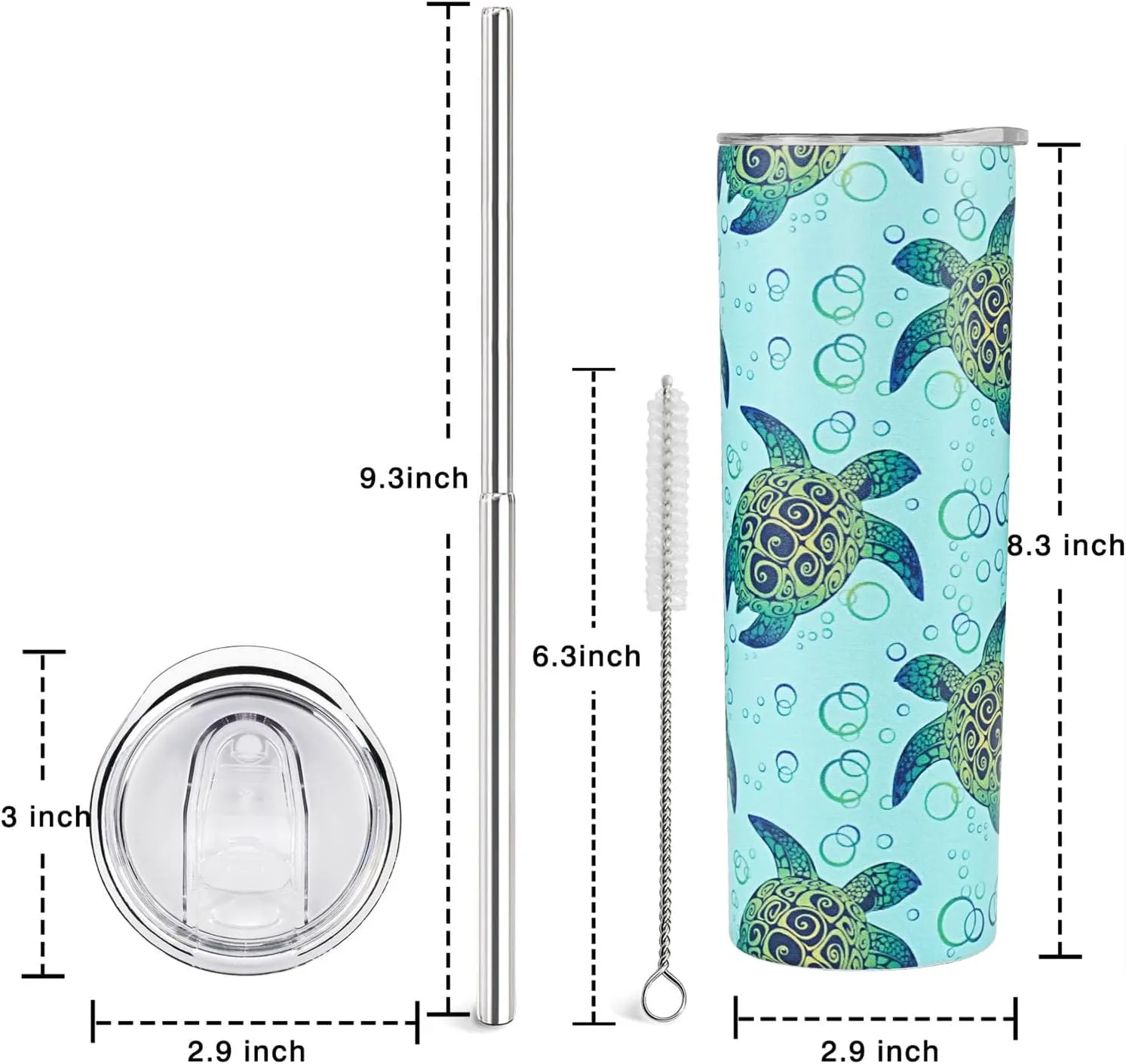 Turtle Gifts for Women Turtle Tumbler With Lid and Straw Stainless Steel 20oz Skinny Tumbler Insulated Stuff Water Bottle Cups Travel Coffee Mug