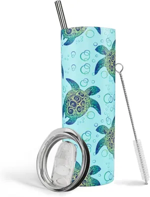 Turtle Gifts for Women Turtle Tumbler With Lid and Straw Stainless Steel 20oz Skinny Tumbler Insulated Stuff Water Bottle Cups Travel Coffee Mug