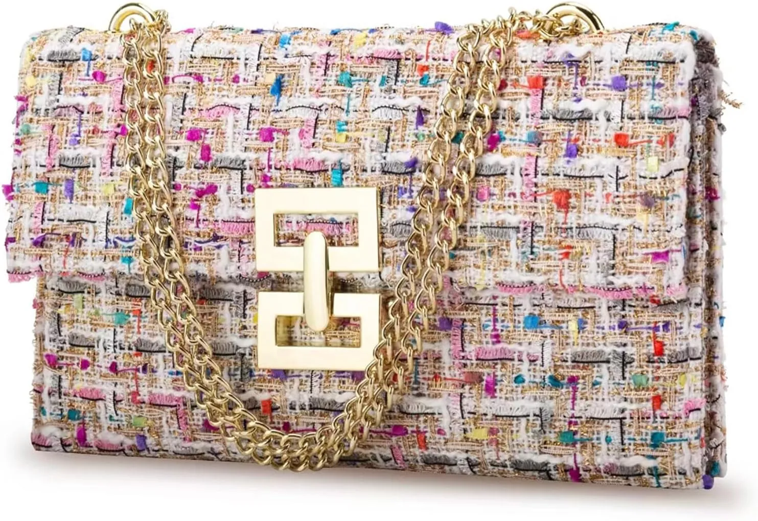 Tweed Clutch Purse Women Fashion Evening Bag Handbag Boho Tweed Envelope Wallet Fold Over Chain Crossbody Shoulder Bag