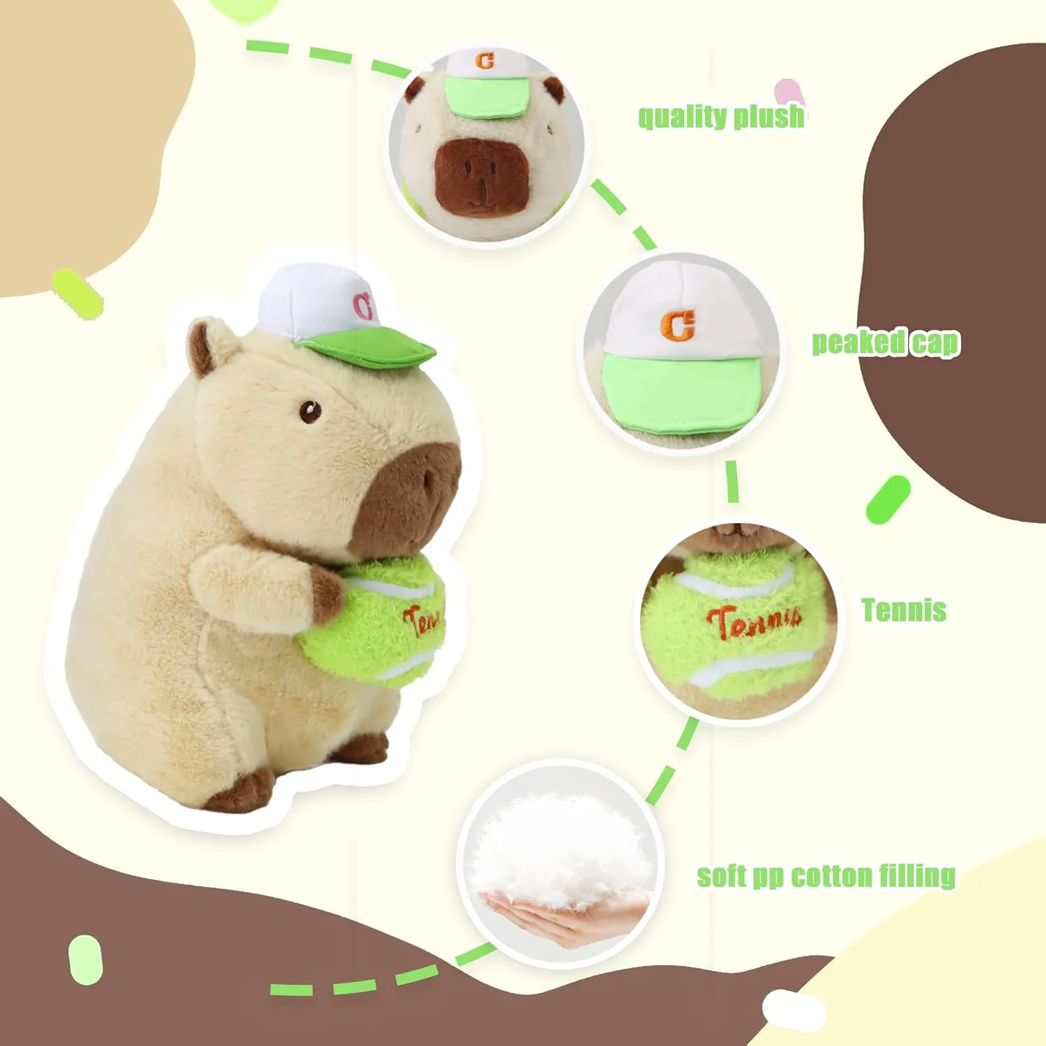 TXDRRA Adorable Soft Capybara Plush Toy - Cuddly Stuffed Animal Pillow for Kids, Boys & Girls - Perfect for Hugging and Gift-Giving (Baseball Green)
