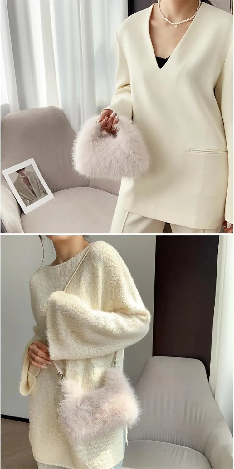 Ulisty Women Small Faux Fox Fur Clutch / Shoulder / Crossbody Bag - Mini Furry Evening Bag
