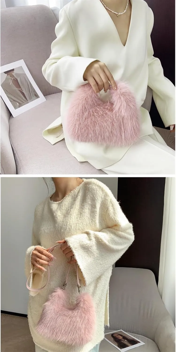 Ulisty Women Small Faux Fox Fur Clutch / Shoulder / Crossbody Bag - Mini Furry Evening Bag