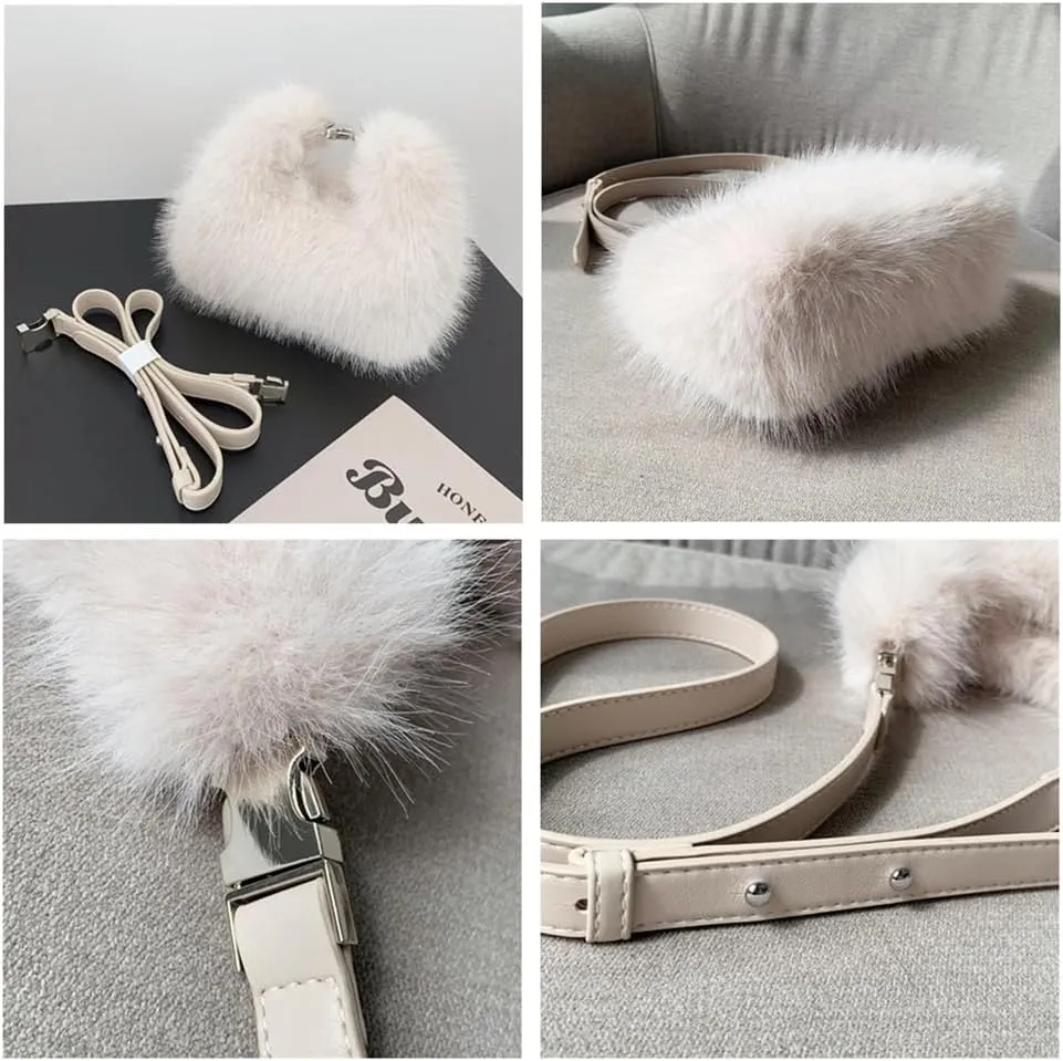 Ulisty Women Small Faux Fox Fur Clutch / Shoulder / Crossbody Bag - Mini Furry Evening Bag