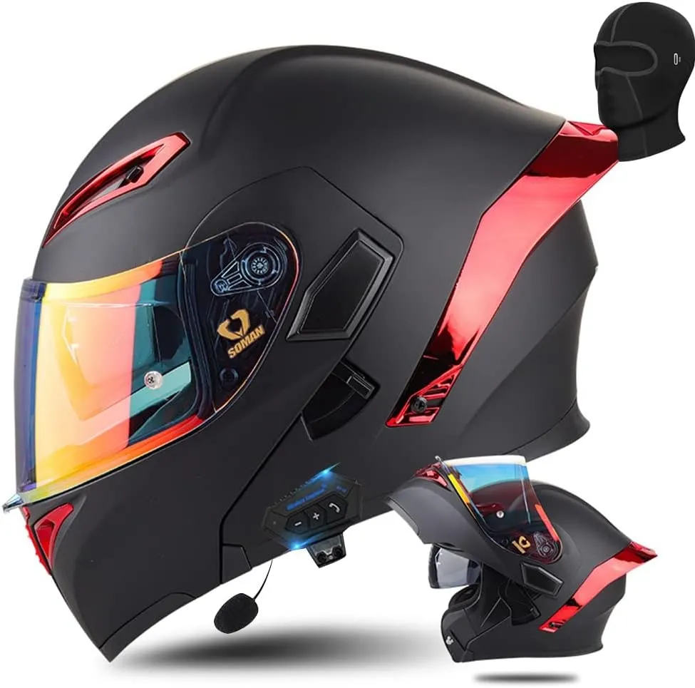 Unisex Adult Flip-Up Motorcycle Helmet, Carbon Fiber, Anti-Fog Visor, Aerodynamic Design, Integrated Bluetooth, DOT Approved, Sizes S-XXL